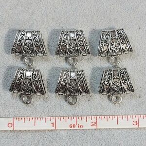 6 Large Decorative Silver Pendant Necklace Bail Connectors